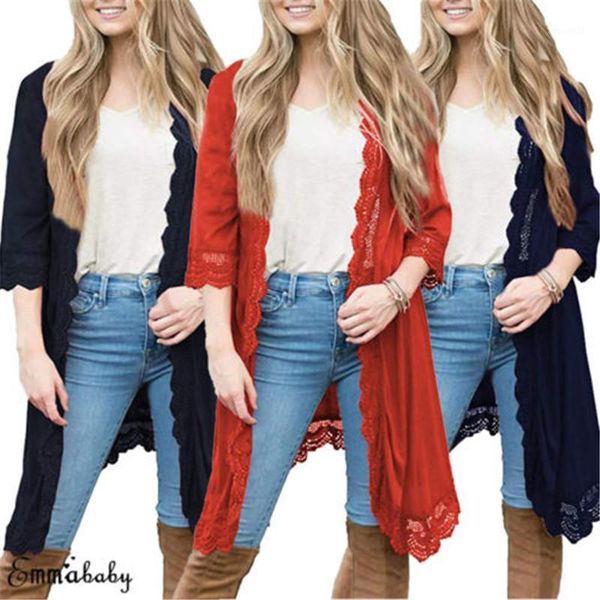 

women autumn winter long sleeve casual lace cardigan lady long coat jacket plus1, Black;brown