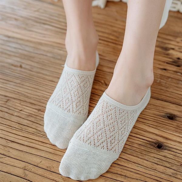 

socks & hosiery 1 pair women silicone non-slip invisible summer solid color mesh female cotton slipper no show ankle boat, Black;white