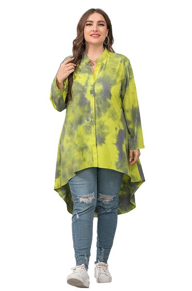 

женщины tie dye нерегулярное рубашка с длинным рукавом стенд воротник осенние блузы женские сыпучие однобортный одежда, White