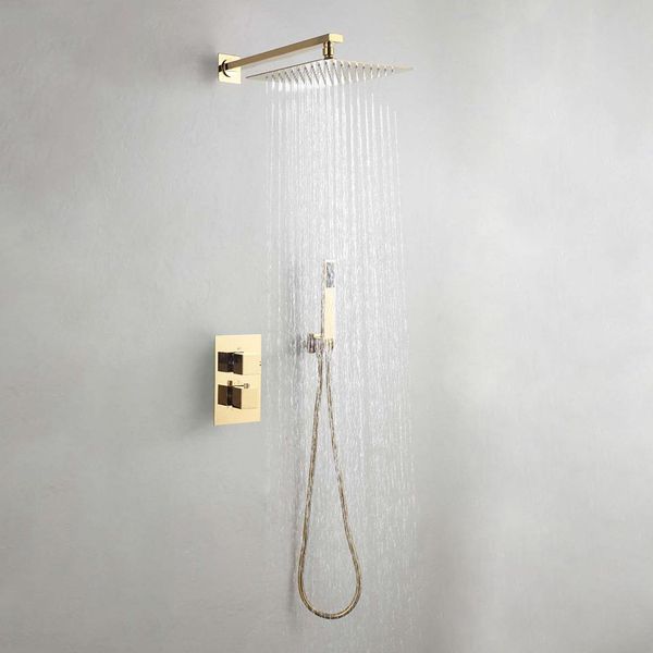 

polished gold wall mounted shower set bathroom mixer bath faucet 100 brass quality square rain shower faucet yxlheb xhhair