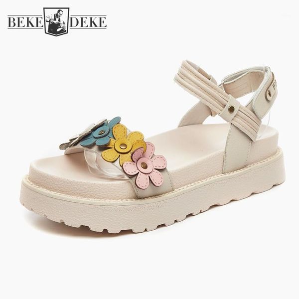 

sandals women genuine leather casual shoes fashion sweet flowers wedges sandal summer open toe hook loop thick bottom platform sandals1, Black