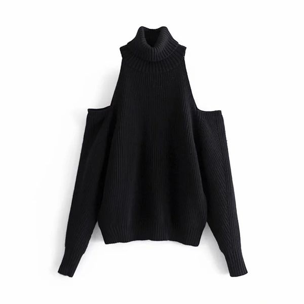 

2021 new blue turtleneck sweater women winter cut out long sleeve black off shoulder knitted sweaters casual pullovers uz9z, White;black