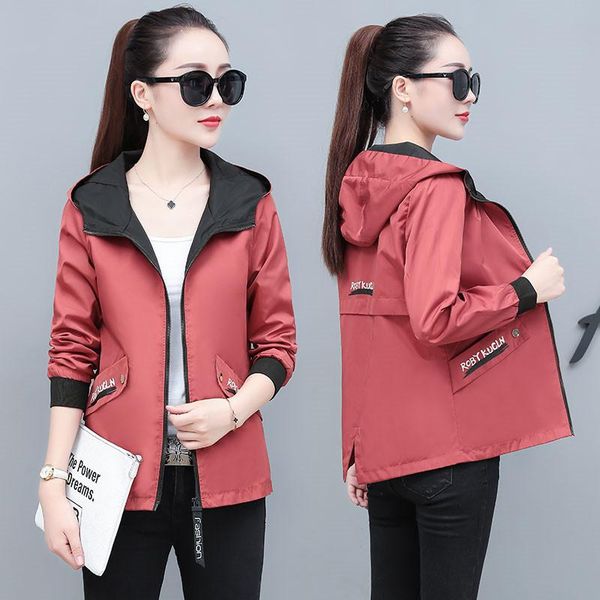 

2020 new autumn women's jacket hooded causal windbreaker famale basic coats sweater zipper lightweight jackets outerwear p713, Black;brown