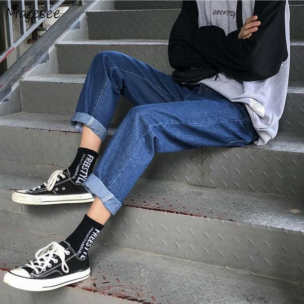 

jeans men ankle-length casual simple autumn all-match trendy chic ulzzang vintage harajuku streetwear baggy jeans korean style, Blue