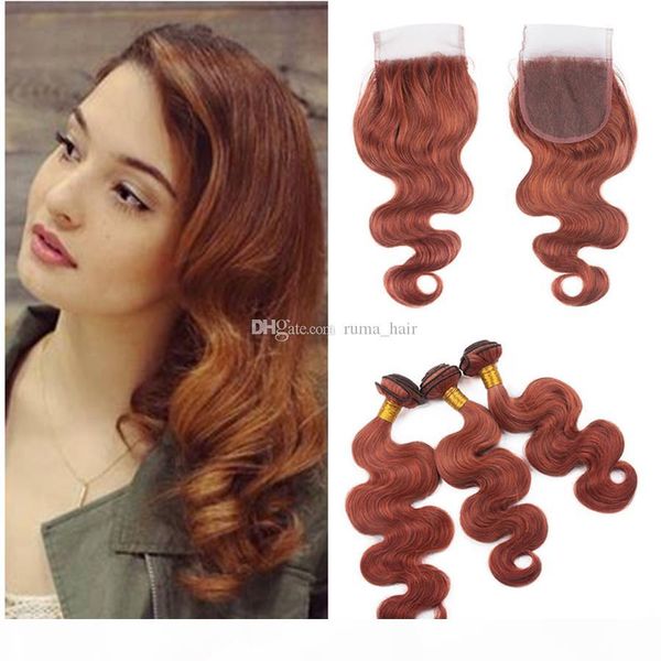 

aurburn hair bundles with lace closure human hair weaves dark auburn 4*4 lace closure with body wave human bundles ing, Black;brown