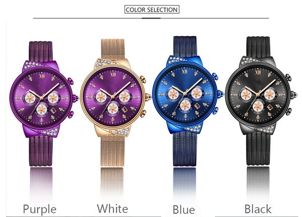 

luxury automatic calendar watch new 24 hours blue wrist watch ladies quartz wristwatchswife gift stainless steel wrist watchs hook buck, Slivery;brown