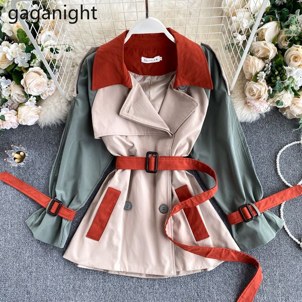 

gaganight elegant women trench spring autumn fashion patchwork color trench chic korean midi coat plus size outwear dropshipping 1028, Tan;black