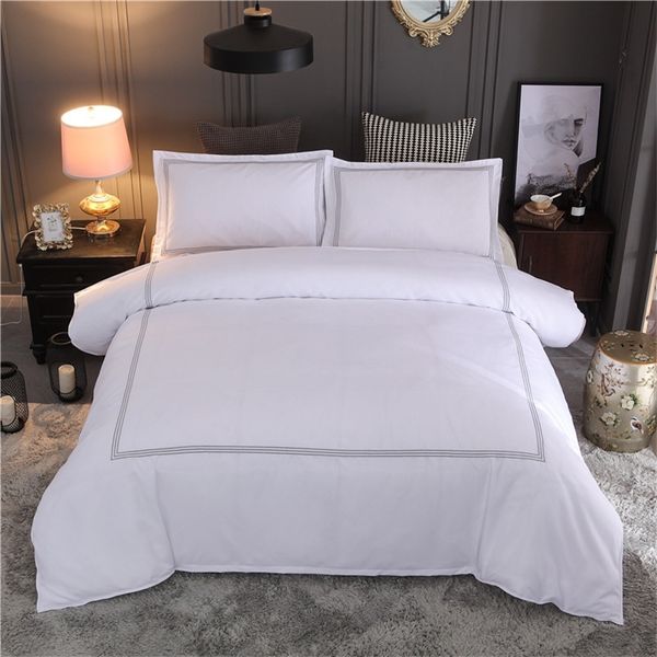 WarmsLiving Set biancheria da letto per hotel Queen / King Size Colore bianco Copripiumino ricamato Set biancheria da letto per hotel Set biancheria da letto Federa LJ201127