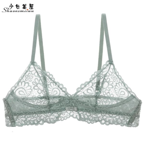 

shaonvmeiwu no steel ring lace transparent ultra-thin underwear bra set woman