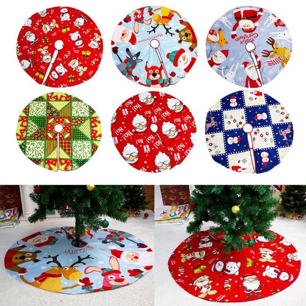

120cm cute christmas tree skirt retro print round carpet tree apron christmas decoration for home party ornament