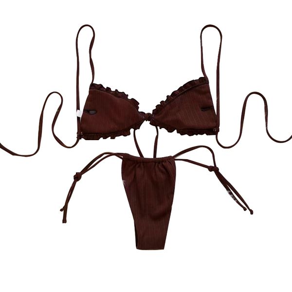 

ribbed bikini swimsuit set for women side tie knotted bathing suit 2 piece