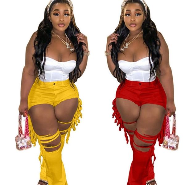 

2021 soild colors women's fashion hole flare jeans spring summer ladies trendy leggings pants clothes skinny pants plus size hh12102, White