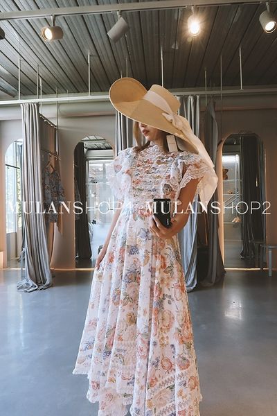 

spring 19 new zimm high neck print lace patchwork dresslace dressdress irregular hem print dress december a6ca3, Black;gray