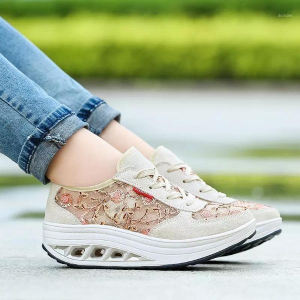 

2020 summer new lace breathable sneakers women shoes comfortable casual woman platform wedge shoes 6071, Black