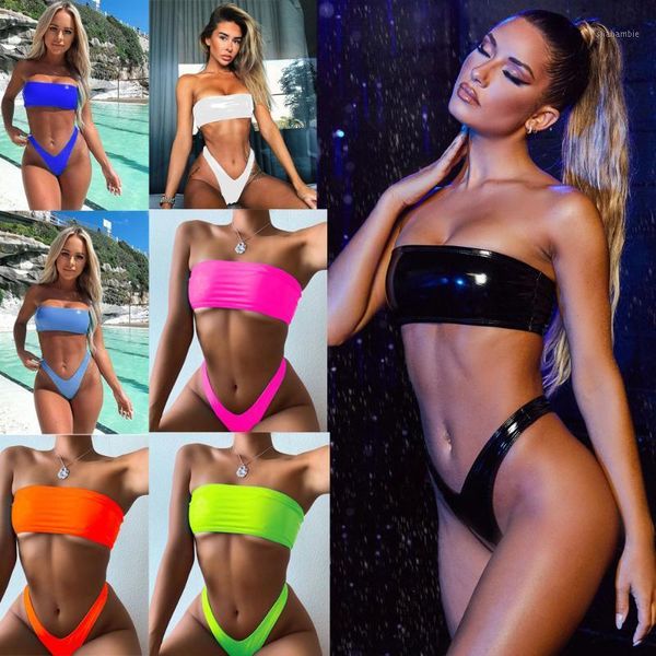 

high waist beachwear bikini set pu leather swimwear women summer swimsuit mujer biquini bathing suit women 2 piece set1, White;black