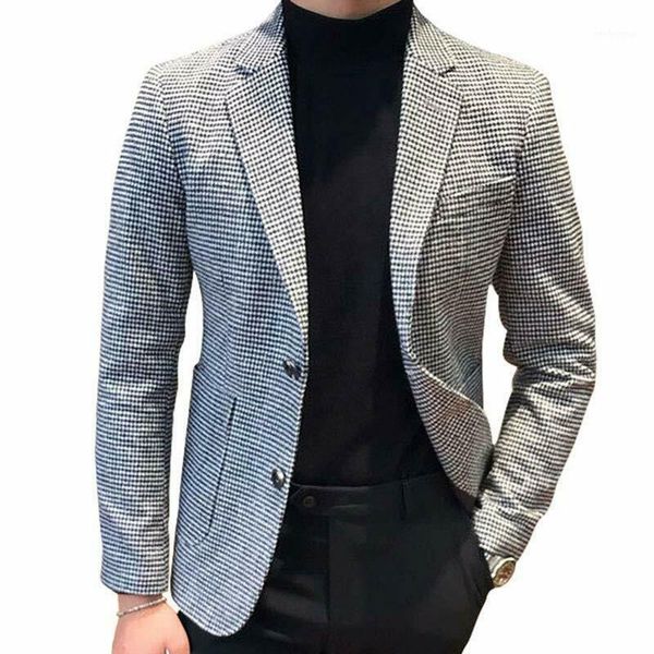 

houndstooth business men's suit blazer slim fit for man tuxedo groom suits men wedding jacket lapel one piece coat1 men's & blazer, White;black