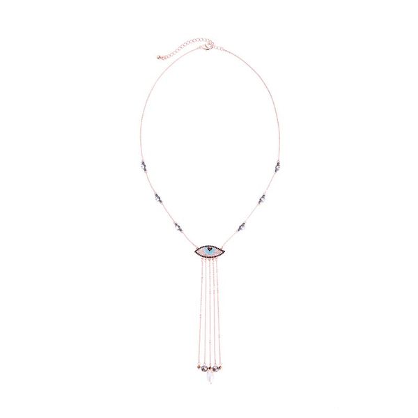 

ethnic fashion vintage punk necklace crystal long gold color tassel personality charming eye handmade drop necklaces for women, Silver
