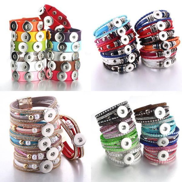 

10pcs/lot wholesale new braided leather 18mm snap bracelets diy snap button bracelet interchangeable snap jewelry for women q bbymrp, Golden;silver