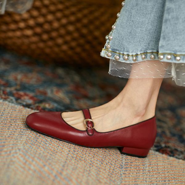 

2020 genuine casual recount leather low-heel shoes mary janes new woman arrival concise buckle spring pumps k6o0, Black