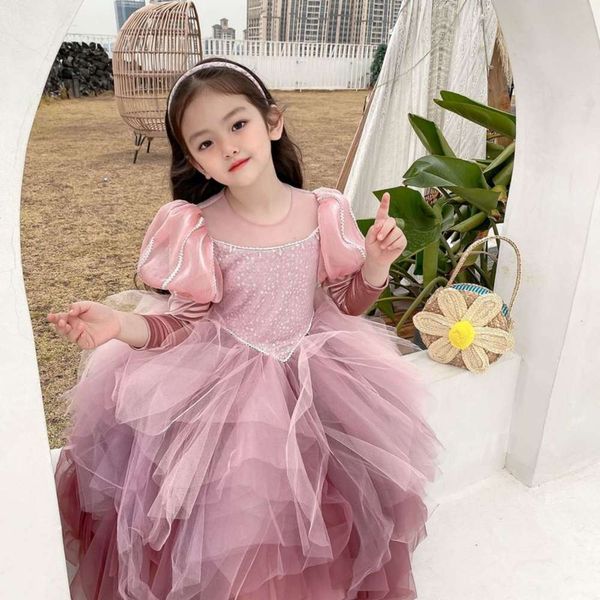 

spring 2021 girls' gradual pink sequin mermaid poncho princs mh drs, Red;yellow