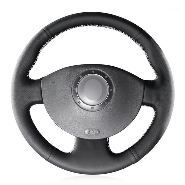

hand sew black genuine leather car steering wheel cover for megane 2 2003-2008 kangoo 2008-2012 scenic 2 2003-20091