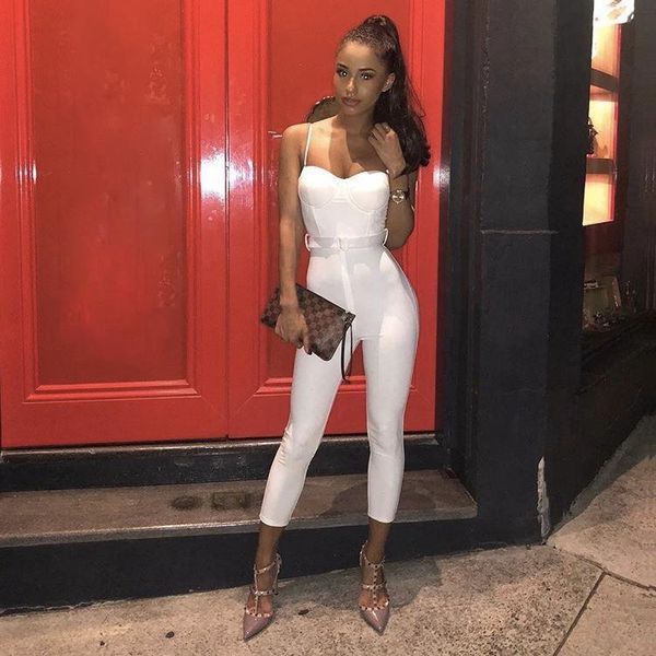 

deive teger new spring runway bandage jumpsuit strapless women rompers elegant white club jumpsuit rompers vestidos 8065, Black;white