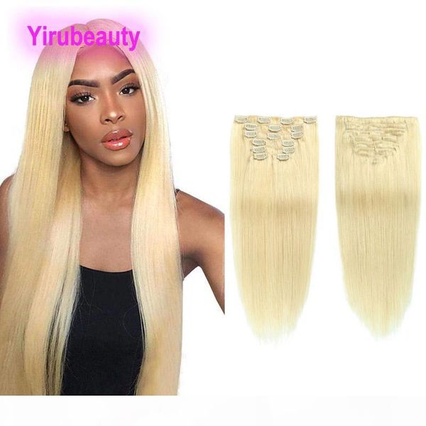 

peruvian virgin hair clip-in hair extensions blonde straight 14-24inch 100g 70g 613# color clip on hair extensions wholesale, Black;brown