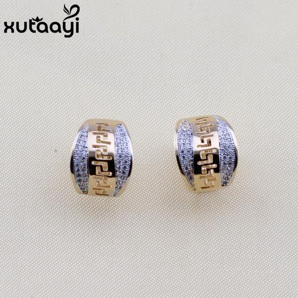 

xutaayi round white cubic zirconia gold color hoop earrings for women fashion jewelry gift box, Golden;silver