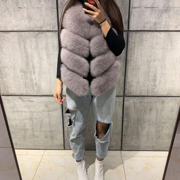 

women's fur & faux gilet women real natural vest jacket sleeveless, Black