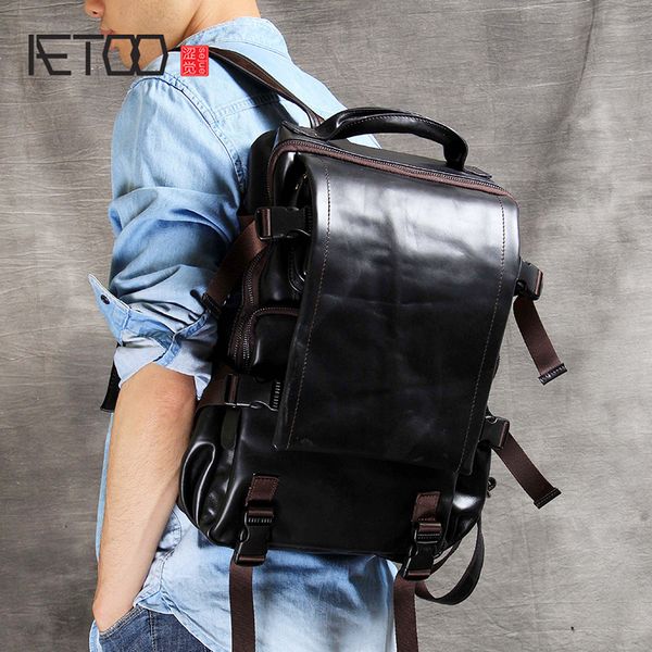 

hbp aetoo head-layer cowhide shoulder mountaineering bag handmade male and female leather backpack classic casual travel bag