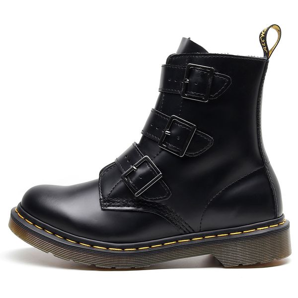 

martin british autumn and winter motorcycle leather boots three buckles belts new women's shoes 2020 1upv, Black