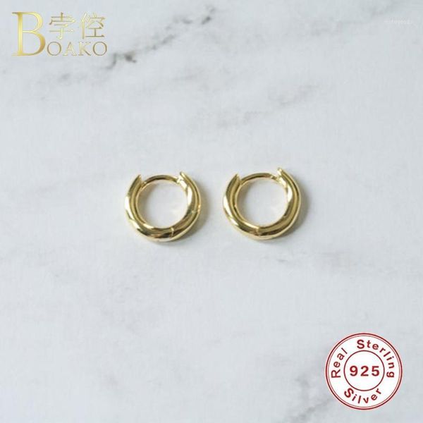 

hoop & huggie real 925 silver earrings for women gold small girl cartilage piercing earring punk female round aretes k51, Golden;silver