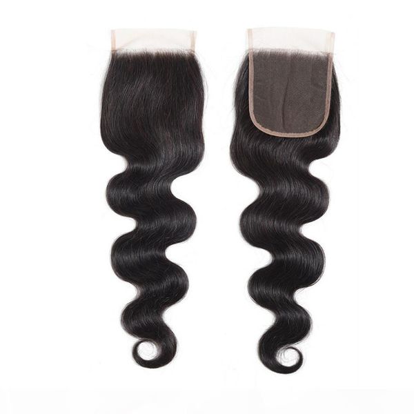 

10 pcs brazilian virgin hair closure body wave non-remy 100% unprocessed human hair middle three part lace closure wholesale price, Black