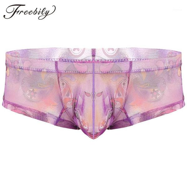 

mens underwear see through sheer lingerie panties jockstraps bulge pouch flower printed sissy gay briefs underwear underpants1, Black;pink