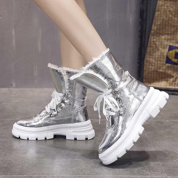 

boots winter shoes women's snow waterproof keep warm plush sequined cloth footwear platform mid-calf boots1, Black