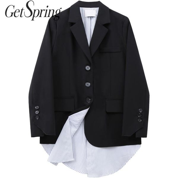 

getspring women blazer stripe patchwork color matching vintage women blazers jackets irregular asymmetry casual black blazers, White;black