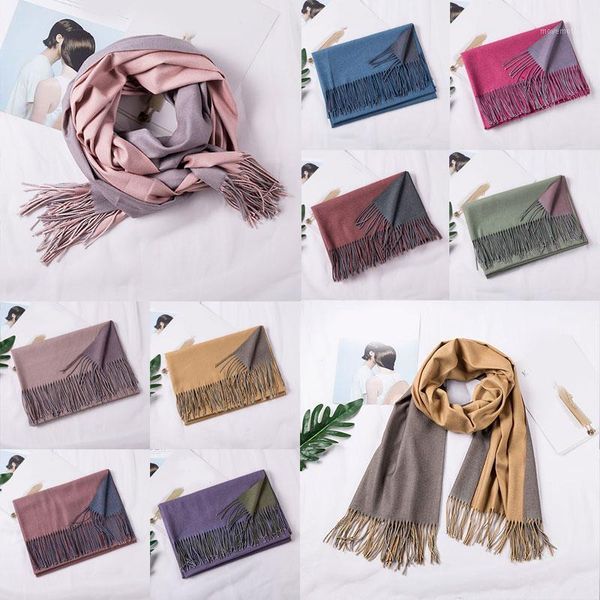 

soft double sided scarf shawl tassels bandana head scarves long shawls thick warm two sides winter cashmere scarf new1, Blue;gray
