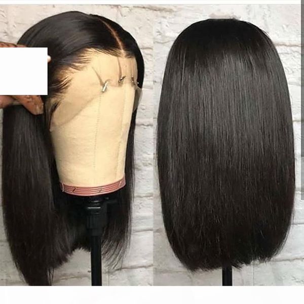 

straight lace front bob wigs short full lace wig with baby hair side part glueless lace front wig for women, Black;brown