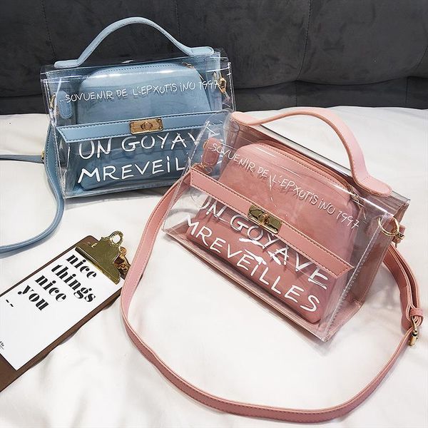 

2pcs 2020 new fashion women clear transparent shoulder bag jelly candy summer beach handbag woman messenger bags bolsa feminina