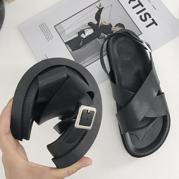 

2021 summer women's sandals wild thick bottom slippers cross sandals casual wild college wind non-slip beach shoes female zy767, Black
