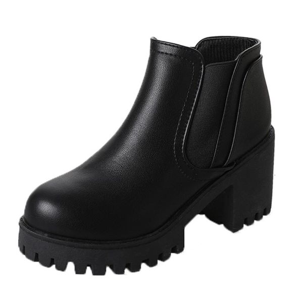 

combat ankle combat boots fall women's short booties with studded low block european ladies platform shoes warm ing, Black