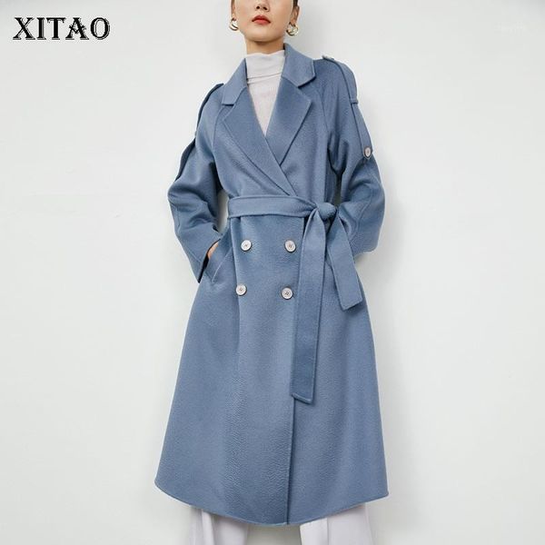 

xitao superior quality wool coat women fashion plus size wild double breasted women clothes 2020 autumn winter long zy11341, Black