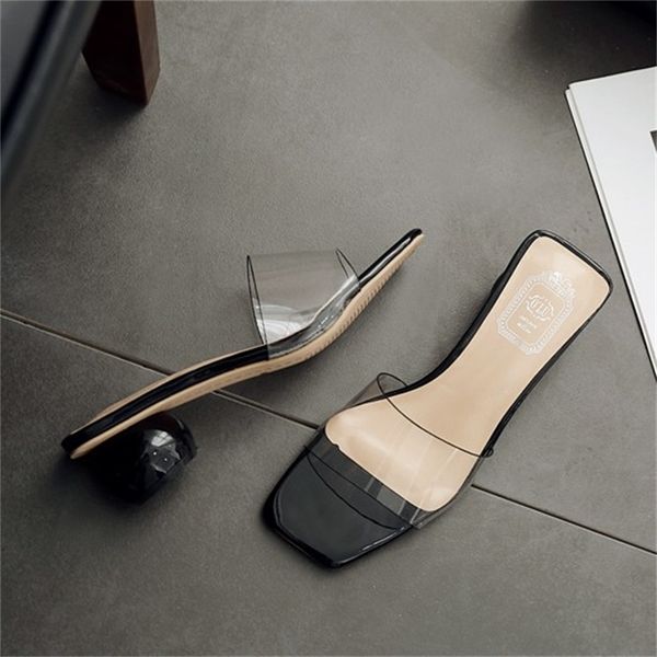 

2021 new will see thick transparent heels women's nice slippers ell8, Black