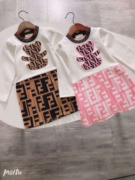 

end clothing 2020 autumn new high girls' lettering f drs children's foreign sle pleated princs skirt, Red;yellow