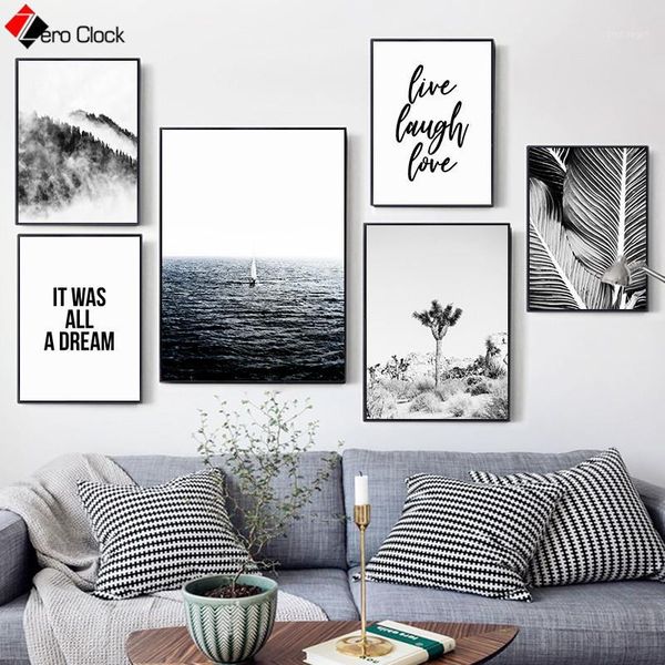 

palm leaf print forest ocean water desert canvas painting quote nordic poster black and white wall art minimalist wall pictures1