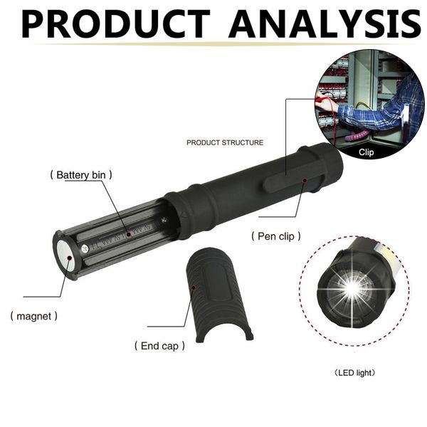 Mini torcia portatile a LED Torce di ispezione di lavoro COB LED Torcia di manutenzione multifunzione con magnete 3A Funzionamento a batteria HHD4788