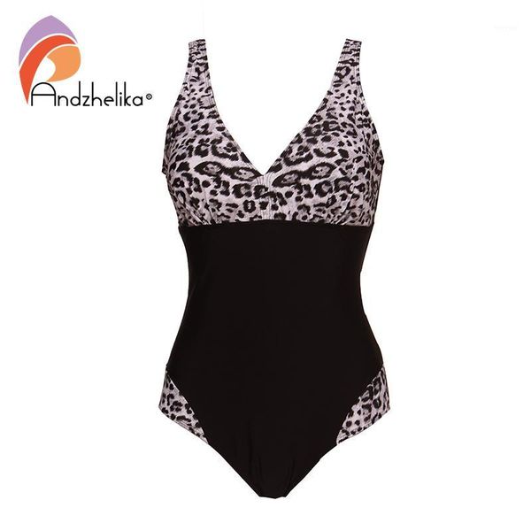 

andzhelika 2020 new women one pieces swimsuits leopard patchwork solid high waist bathing suits summer plus size swimwear1, White;black