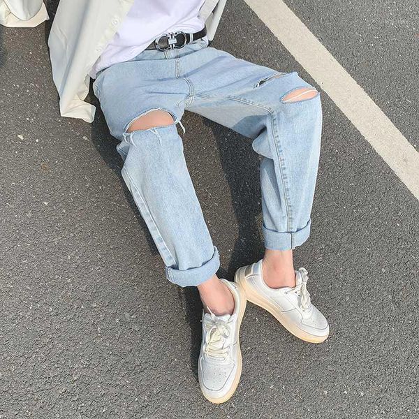 

summer high street fashion men's jeans casual hole blue jeans trousers men1, Black