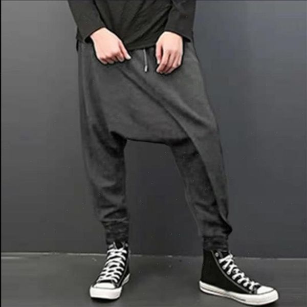 

2021 spring loose harem pants personality fashion tide mens hanging squat feet thin cross stall harem pants men, Black