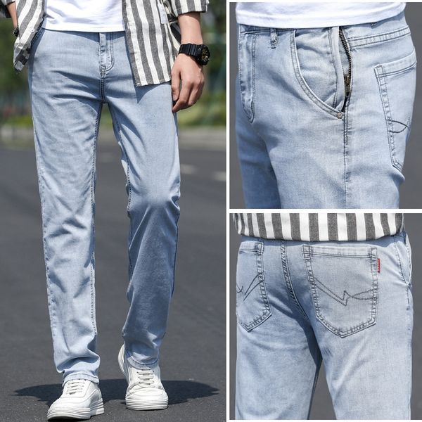 

new smoky grey jeans for men's loose casual pants jeansjeans and jeansstraight tube elastic fashion brand four season youth casual pant, Blue